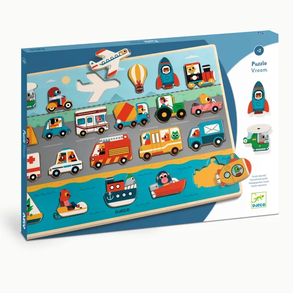 Djeco formaillesztő, formaberakó - Járműpark - Puzzlo Vroom - FSC 100%