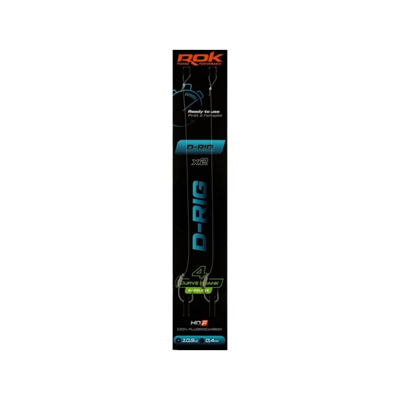 ROK D-RIG Curve Shank Barbless - 2db/csomag - előkötött szakáll nélküli horog - 4 - 0,40mm