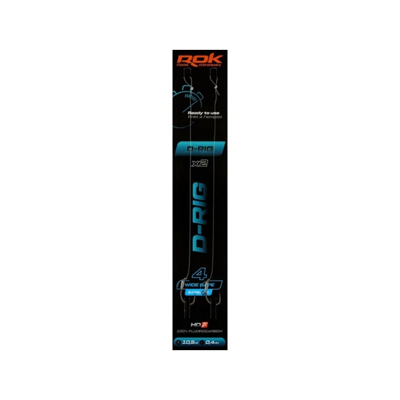 ROK D-RIG Wide Gape Barbless - 2db/csomag - előkötött szakáll nélküli horog - 4 - 0,40mm