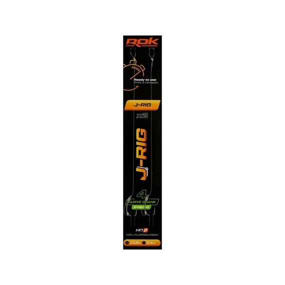 ROK J-RIG Curve Shank Barbless - 2db/csomag - előkötött szakáll nélküli horog - 4 - 0,40mm