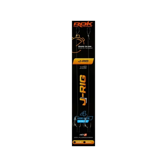 ROK J-RIG Wide Gape Barbless - 2db/csomag - előkötött szakáll nélküli horog - 4 - 0,40mm