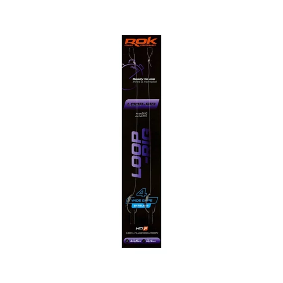 ROK LOOP RIG Wide Gape Barbless - 2db/csomag - előkötött szakáll nélküli horog - 4 - 0,40mm