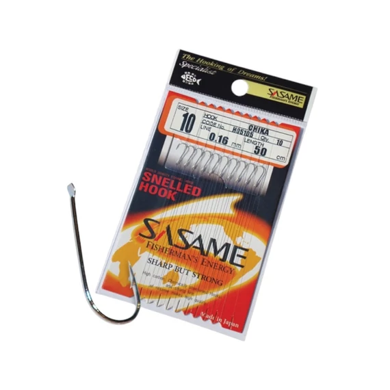 SASAME Chika lapkás pontyozó, keszegező előkötött horog - 80cm - Nickel - 10db/csomag - 8-as 0,16mm zsinórral