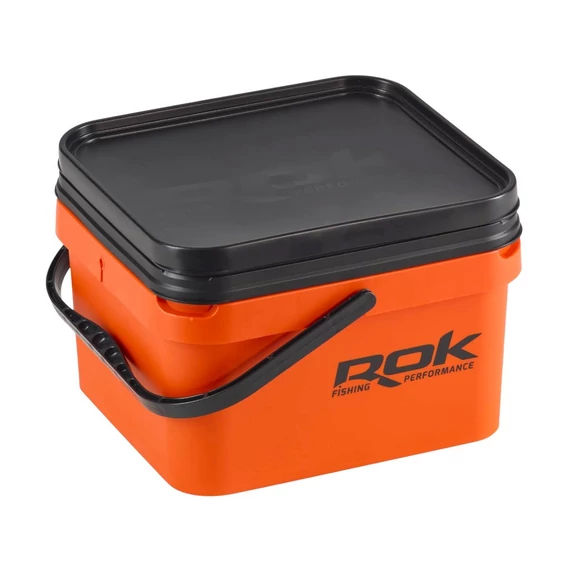 ROK 10 literes Szögletes Csalis vödör + betét + tető szett - Square Bait Bucket + Basin Black set - Narancs