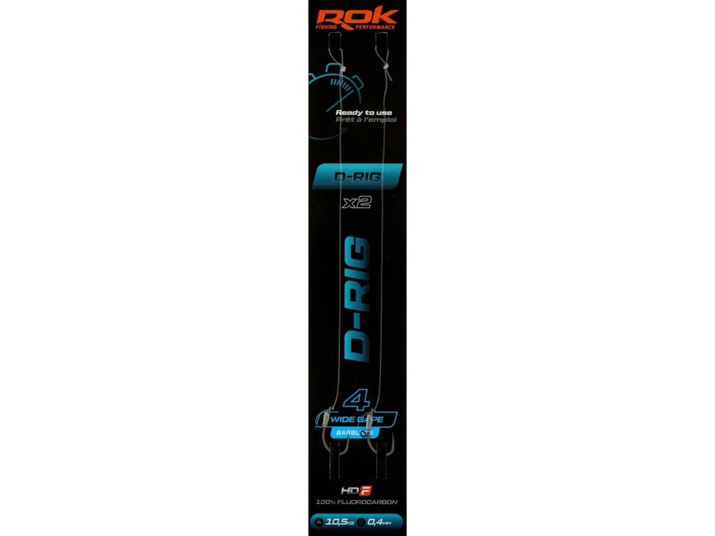 ROK D-RIG Wide Gape Barbless - 2db/csomag - előkötött szakáll nélküli horog - 4 - 0,40mm