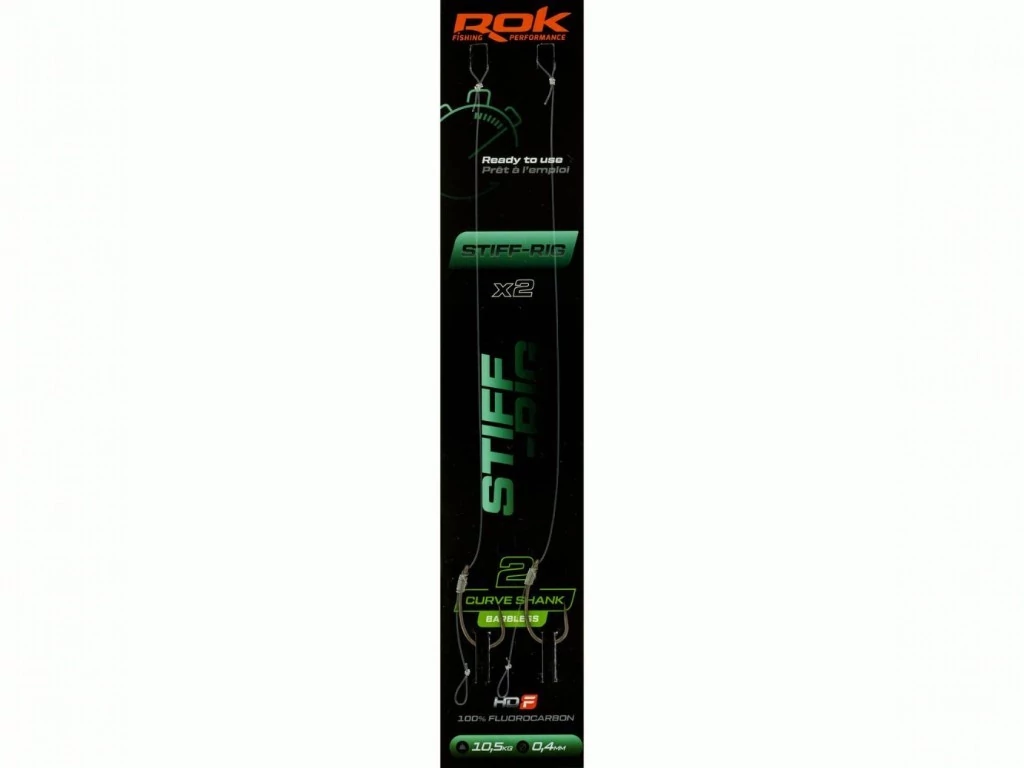 ROK STIFF RIG Curve Shank Barbless - 2db/csomag - előkötött szakáll nélküli horog - 2 - 0,40mm