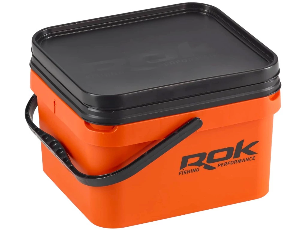 ROK 10 literes Szögletes Csalis vödör + betét + tető szett - Square Bait Bucket + Basin Black set - Narancs